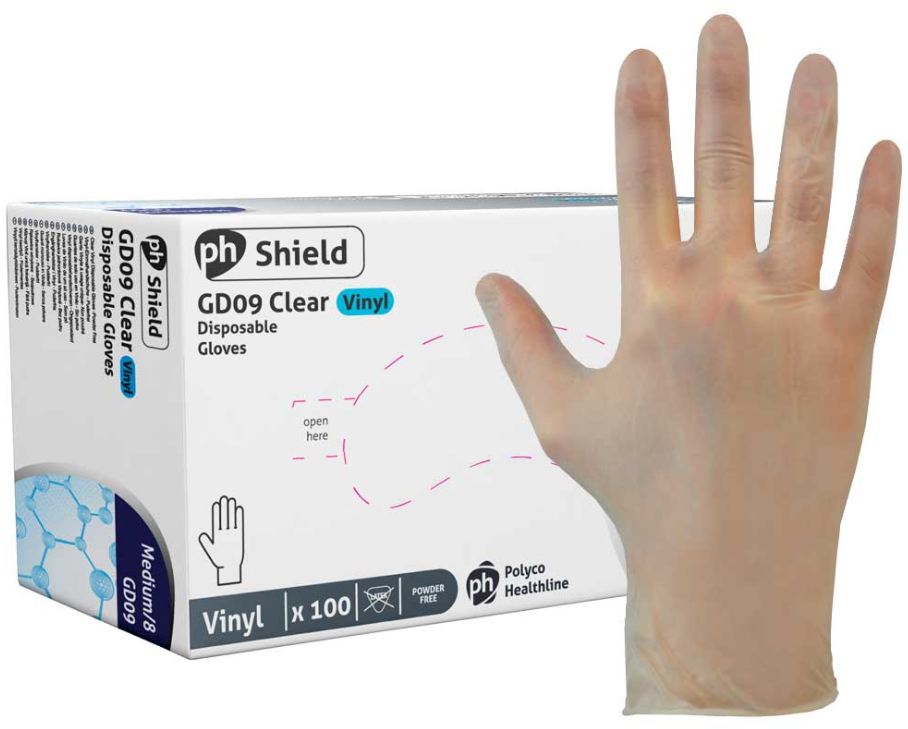 Shield GD09 Vinyl Powder Free Examination Gloves - Clear (1x100) - LARGE