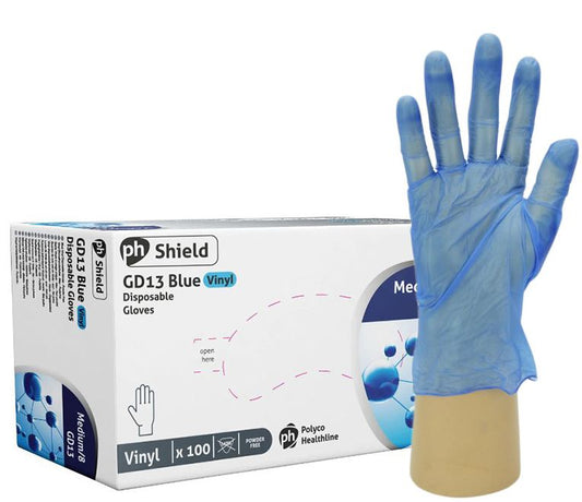 Shield GD13 Vinyl Powder Free Disposable Gloves - Blue (1x100) - MEDIUM