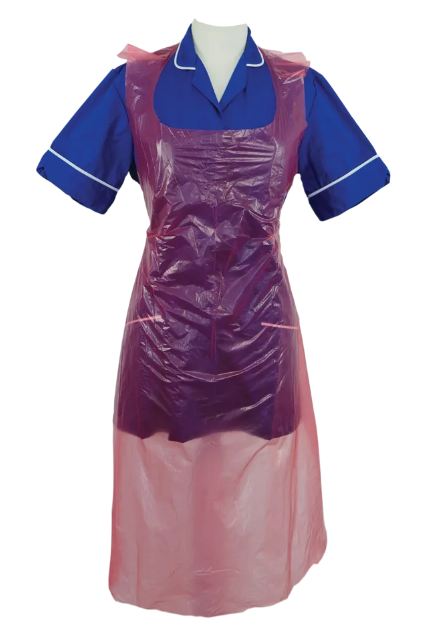Red Polythene Disposable Aprons on Rolls 690 x 1170mm (1x200) - RED